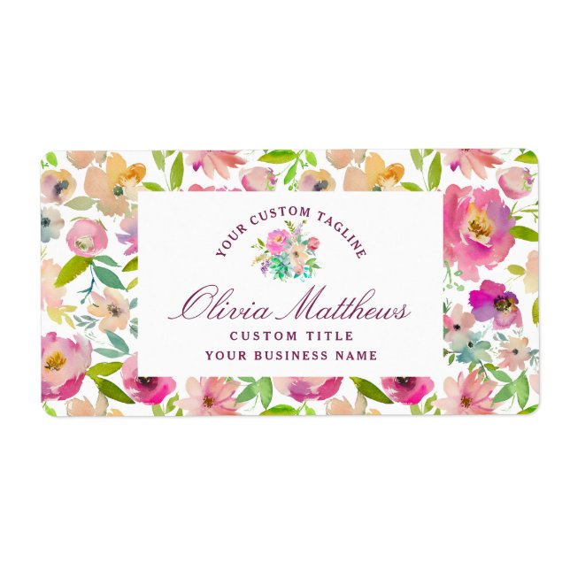 Étiquette Fleur Chic Mint & Blush Pink Floral Business (Devant)