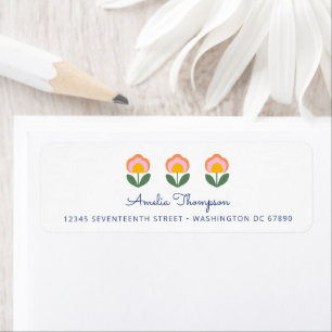 Étiquette Fleur danoise mignonne en bleu Adresse de retour p