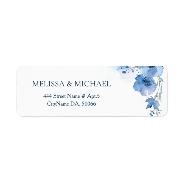 Étiquette Fleur d'aquarelle bleue |  Mariage (Devant)