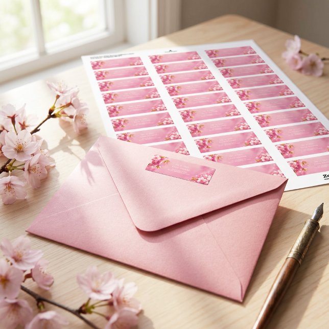 Étiquette Fleur de cerisier rose feuille d'or dorée (Créateur téléchargé)
