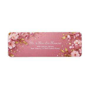 Étiquette Fleur de cerisier rose feuille d'or dorée