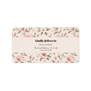 Étiquette Fleur de cerisier rose pâle, motif floral sans cou