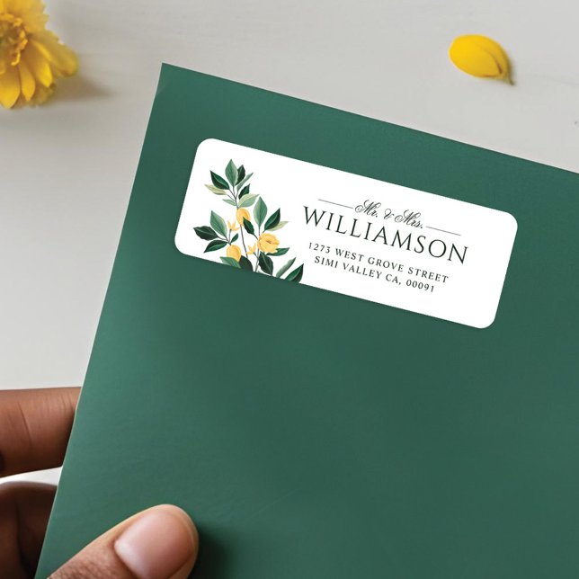 Étiquette Fleur de citron Arbre Floral Élégant Mariage minim (Lemon Blossom Floral Tree Elegant Minimal Wedding Label)