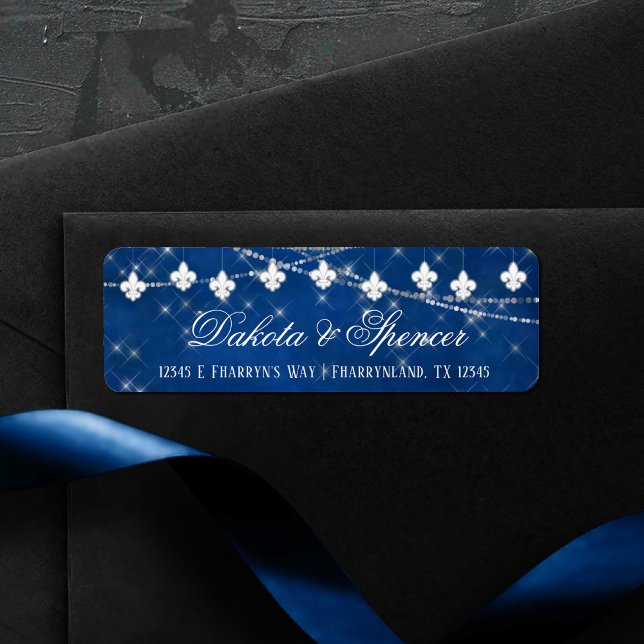 Étiquette Fleur de Lis Classic Lumières Bleues | Adresse de  (Créateur téléchargé)