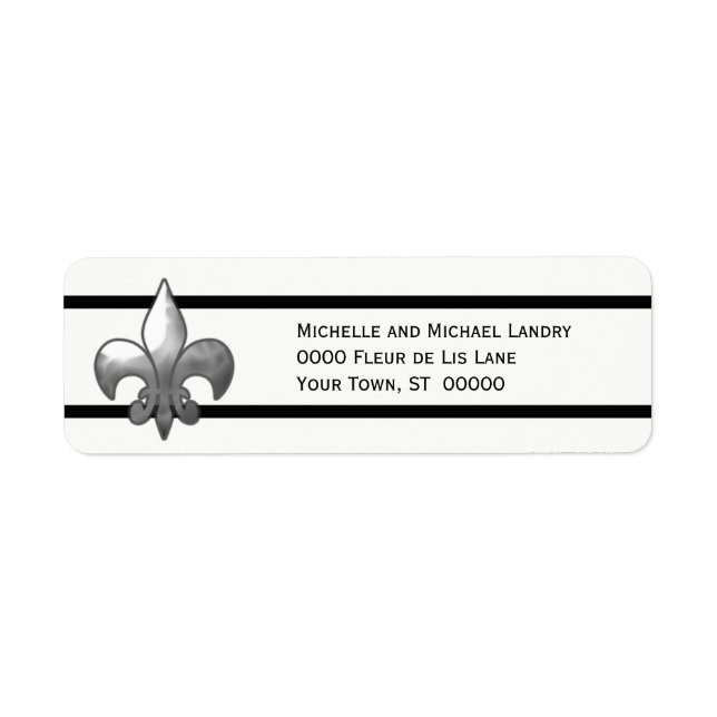 Étiquette Fleur de Lis en argent avec rayures noires (Devant)
