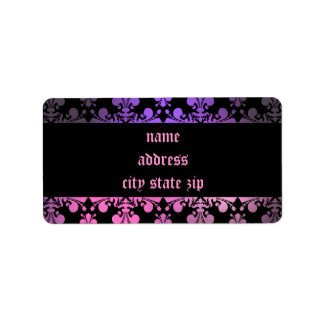 Étiquette Fleur de lis motif rose violet noir