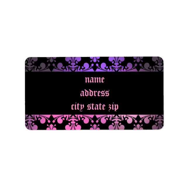 Étiquette Fleur de lis motif rose violet noir (Devant)