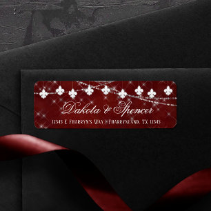 Étiquette Fleur de Lis Rouge foncé Adresse élégante