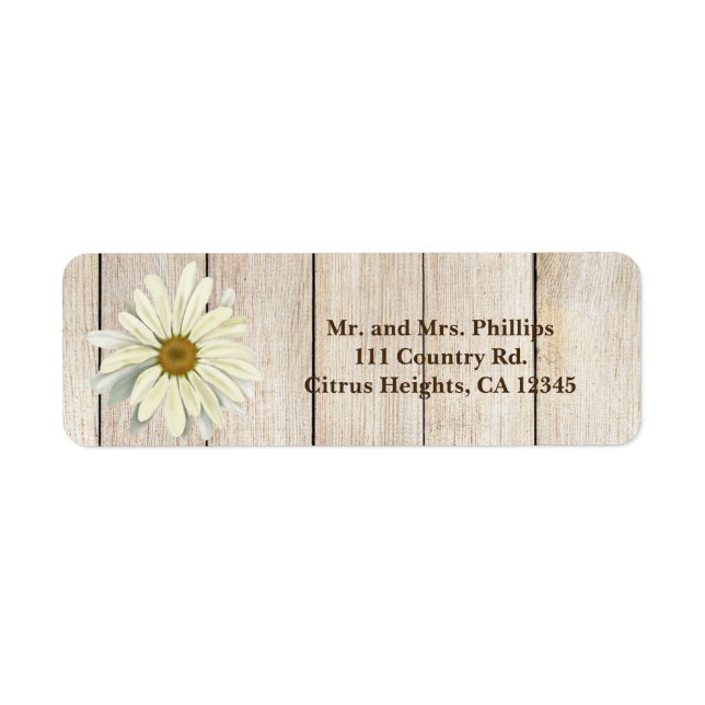 Étiquette Fleur de marguerite unique et bois rustique léger  (Devant)