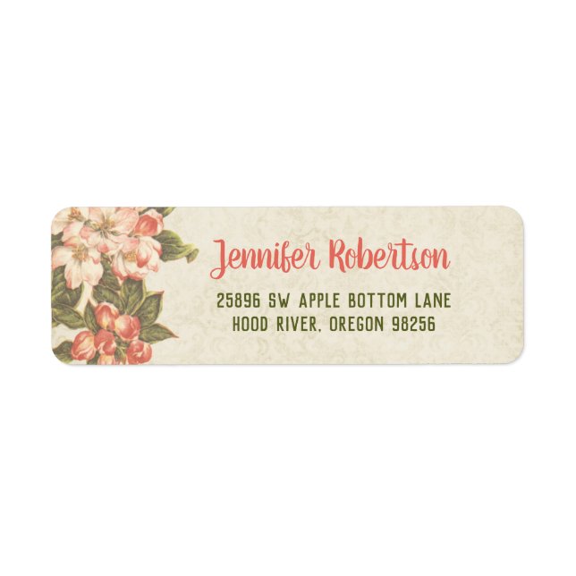 Étiquette Fleur de pommier vintage | Adresse de retour (Devant)