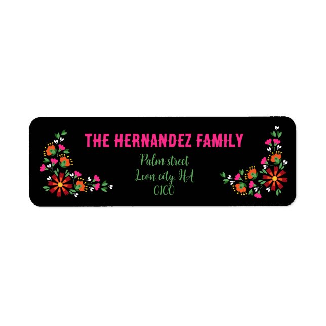 Étiquette Fleur ethnique brillante Fiesta Mexicaine Broderie (Devant)