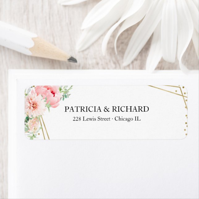 Étiquette Fleur floral rose élégante géométrique dorée (En situation)