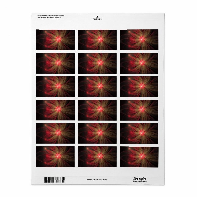 Étiquette Fleur fractale de fansy rouge (Feuille entière)