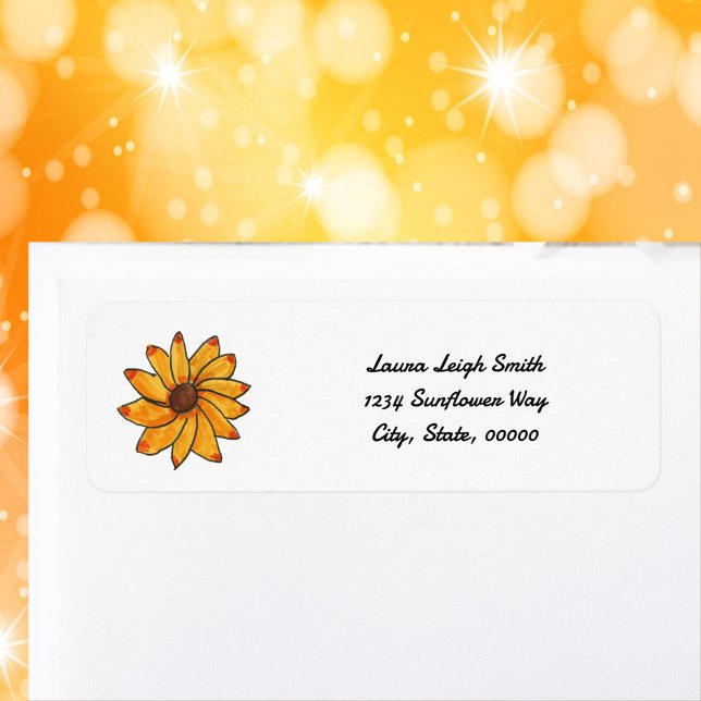 Étiquette Fleur Jaune dessiné Personnaliser l'adresse de ret (A return address label with a hand drawn sunflower and text you can personalize!)