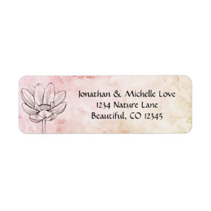Étiquette Fleur Lotus simple Adresse Bkg en marbre rose