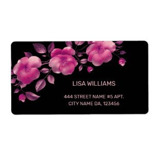 Étiquette Fleur métallique rose brillant Noir