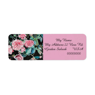 Étiquette Fleur rose rose Floral Retourner l'adresse Étiquet