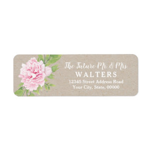Étiquette Fleur rustique d'aquarelle de pivoine de rose de