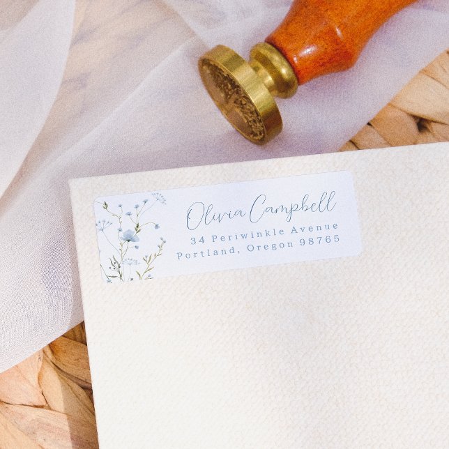 Étiquette Fleur sauvage bleu Boho Adresse de retour (Return Address Label Mock-up)