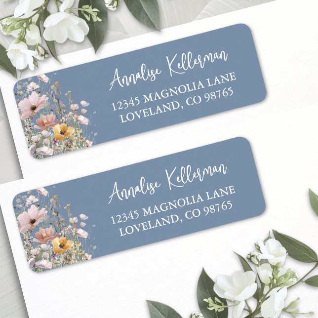 Étiquette Fleur Sauvage Bleue Adresse de Retour Florale (Wildflower Blue Floral Return Address Label )