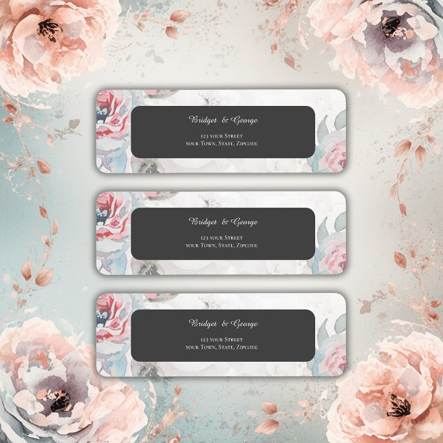 Étiquette fleur sauvage d'aquarelle à fleurs noires rose mar (Créateur téléchargé)