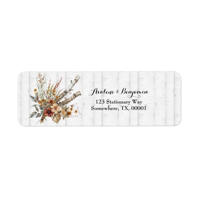 Étiquette Fleur sauvage d'automne Mariage de bouleau blanc (Devant)