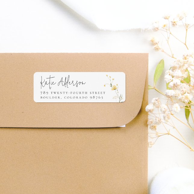 Étiquette Fleur sauvage jaune Boho Calligraphie Adresse de r (Return Address Label Mock-up)