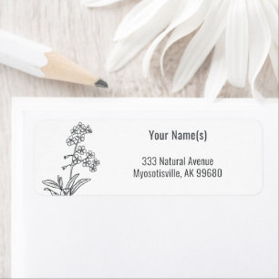 Étiquette Fleur sauvage Oubliez-moi-pas Floral noir et blanc