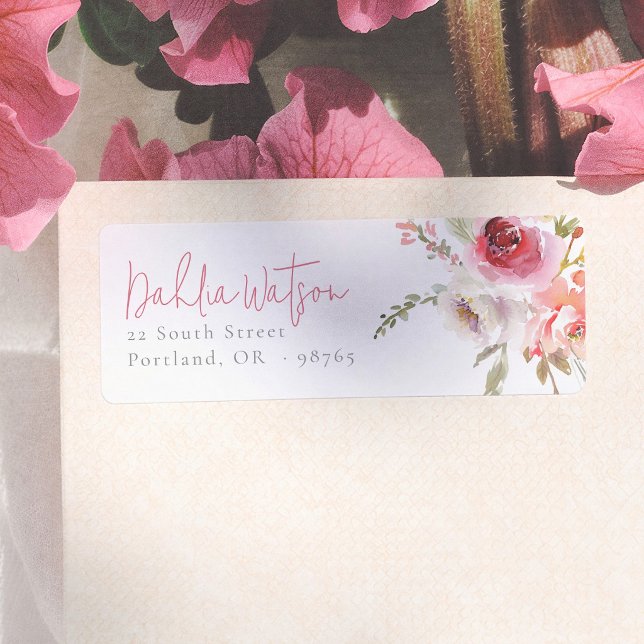 Étiquette Fleurs à l'aquarelle Adresse de retour en écriture (Créateur téléchargé)