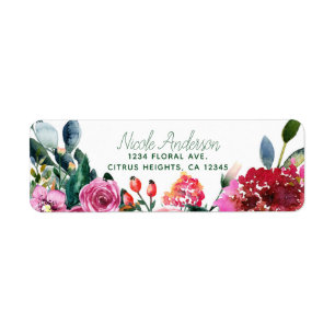Étiquette Fleurs Aquarelle Vert Rose Floral Chic Vintage