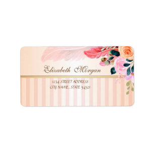 Étiquette Fleurs aquarelles rayées modernes élégantes Plume