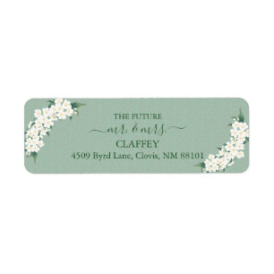 Étiquette Fleurs blanches Sage Green Gold Frame Clouds Motif