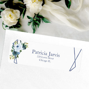 Étiquette Fleurs Bleu Poussiéreux