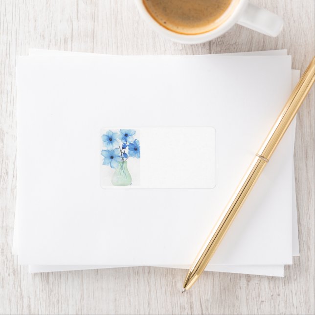 Étiquette Fleurs bleues dans un vase Cartes de notes (En situation)