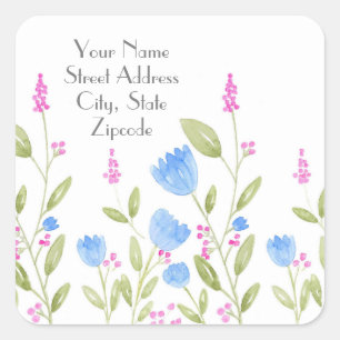 étiquette "Fleurs bleues et baies roses"