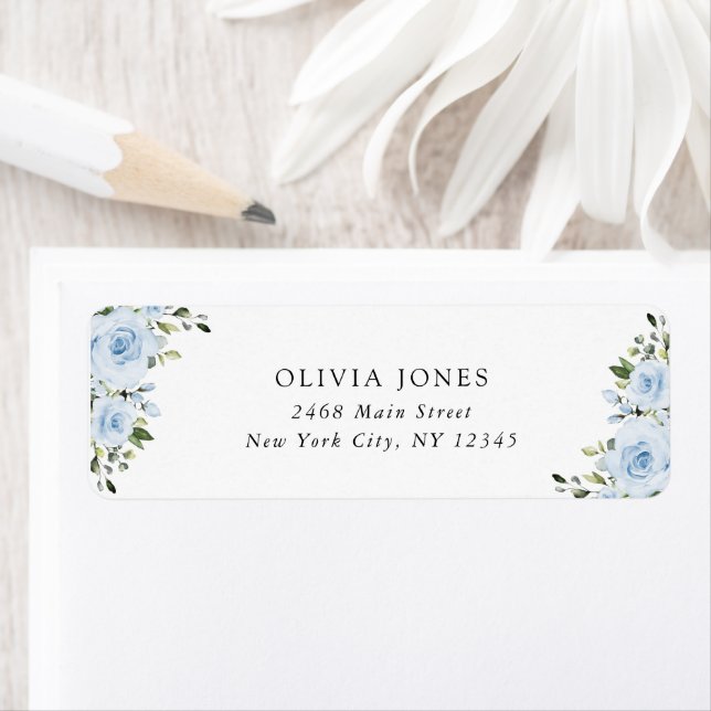 Étiquette Fleurs bleues poussiéreuses, Verdure, Boho, Baby s (En situation)