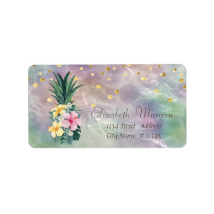 Étiquette Fleurs d'ananas Confettis Perle Holographique