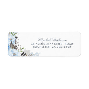 Étiquette Fleurs d'aquarelle bleu foncé Mariage romantique