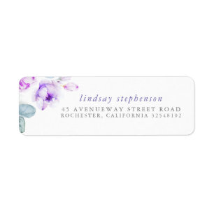 Étiquette Fleurs d'aquarelle élégantes violettes poussiéreus