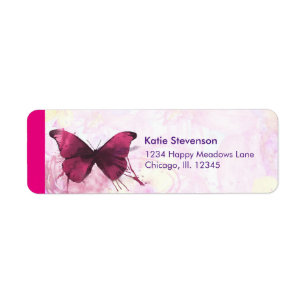Étiquette Fleurs d'aquarelle rose et jaune avec papillon