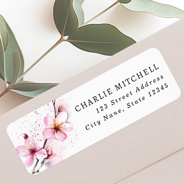Étiquette Fleurs d'aquarelle rose retour adresse (Pink watercolor flowers return address label)