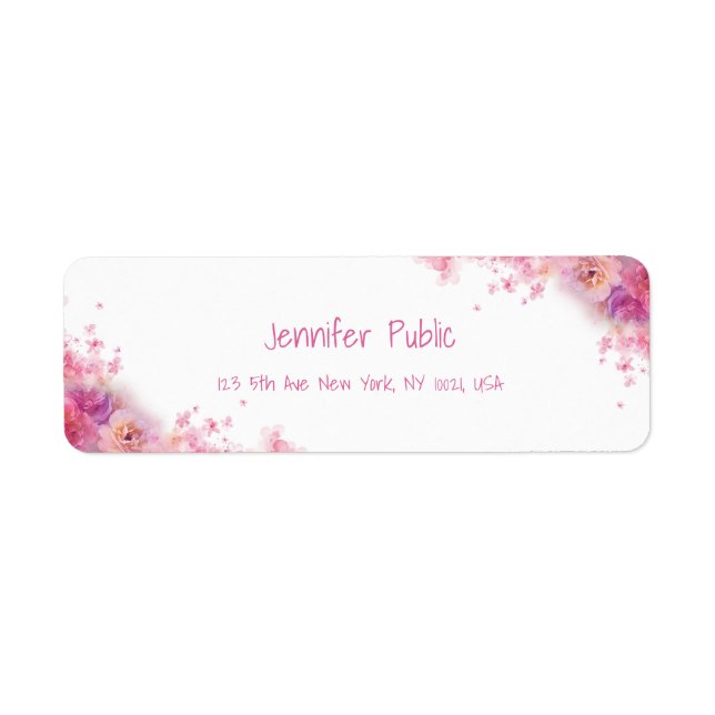 Étiquette Fleurs d'aquarelle Rose Script manuel moderne (Devant)