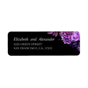 Étiquette Fleurs d'aquarelle violet. Adresse du mariage noir