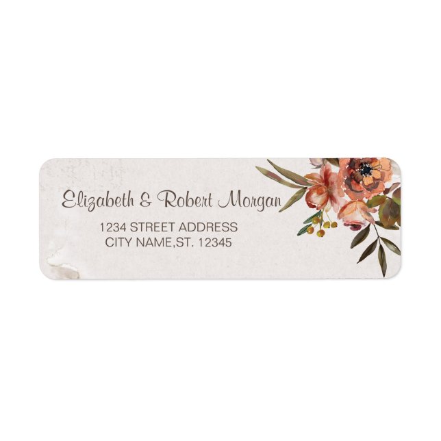 Étiquette Fleurs d'automne à l'aquarelle pour mariage (Devant)
