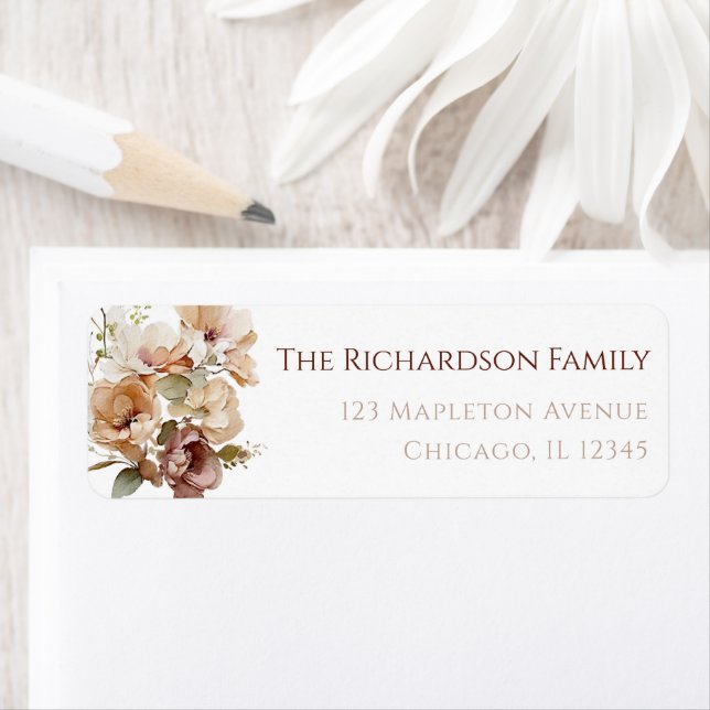 Étiquette Fleurs d'automne rustique marron beige neutre (En situation)