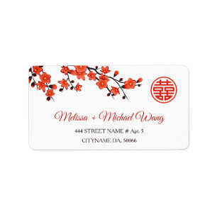 Étiquette Fleurs de cerisier Blanc rouge   Mariage chinois
