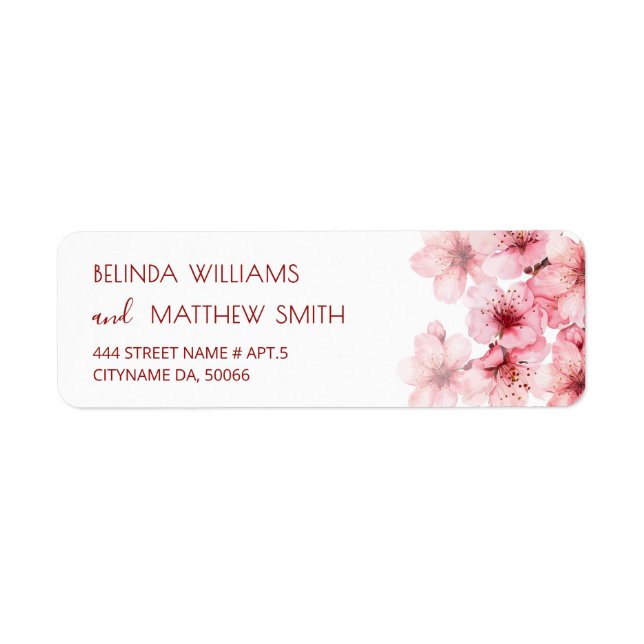 Étiquette Fleurs de cerisier rose blanc |  Mariage (Devant)