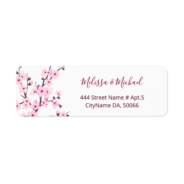 Étiquette Fleurs de Cerisier Rose Blanc |  Mariage (Devant)