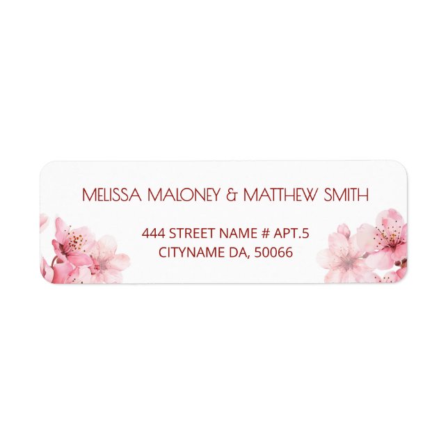 Étiquette Fleurs de cerisier rose blanc |  Mariage (Devant)