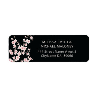 Étiquette Fleurs de cerisier rose pâle sur fond noir | Étiqu